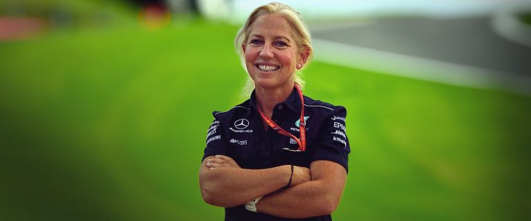 Angela Cullen on a F1 circuit